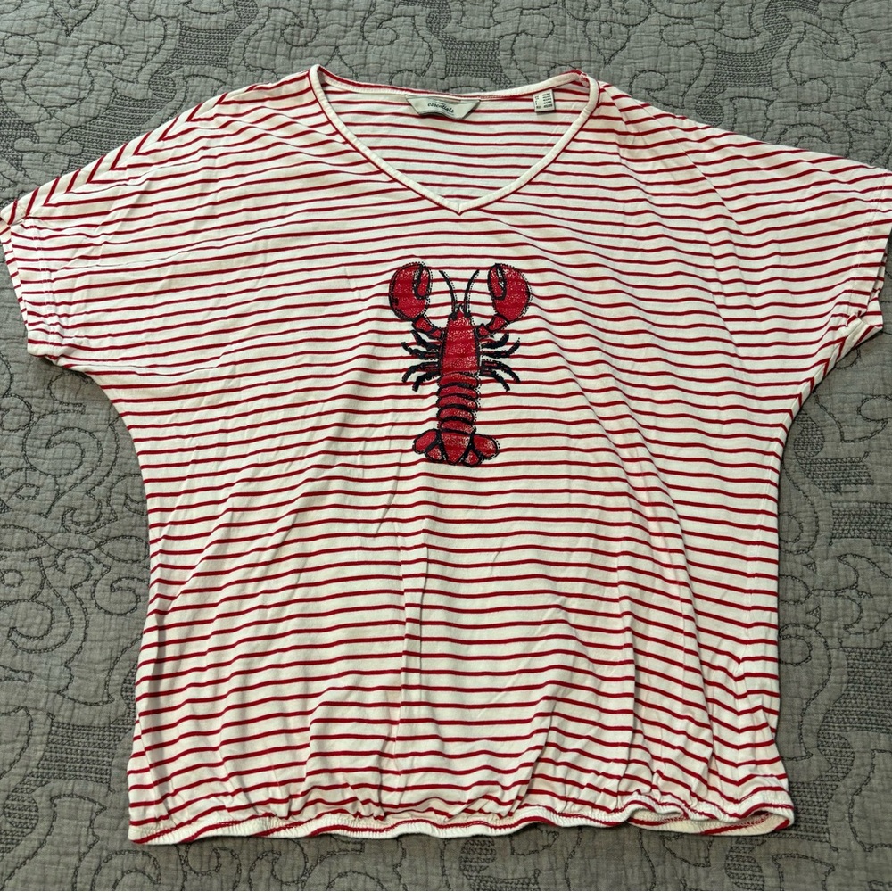 Tchibo Lobster Red and White Striped Short Sleeve Shirt